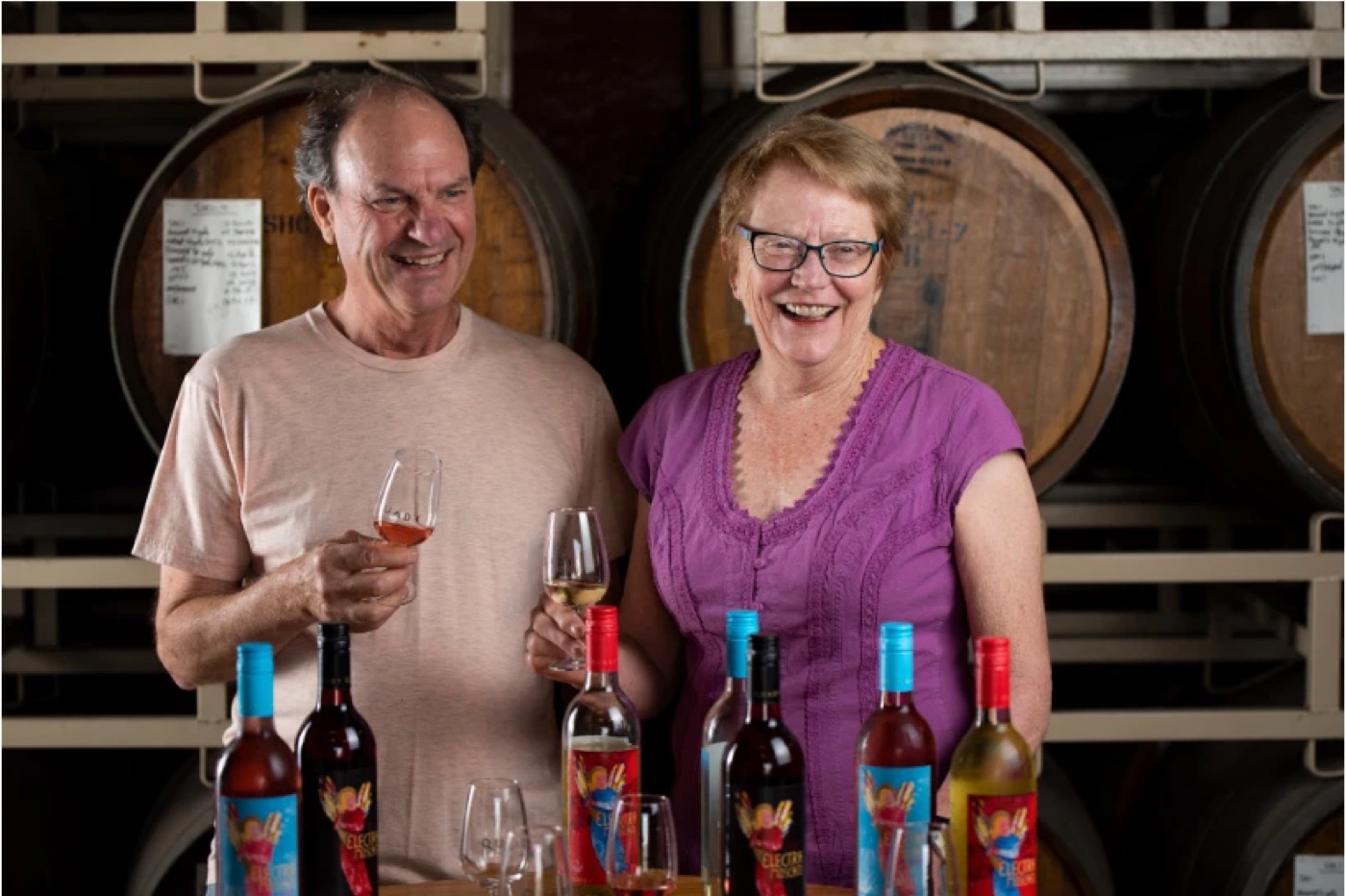 Andrew and Laurel Quady in the barrel room at Madera